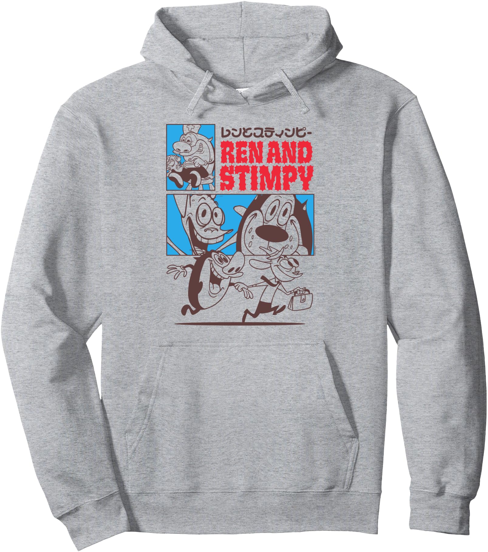 Ren and Stimpy Collage with Kanji Funny Cartoon Pullover Hoodie