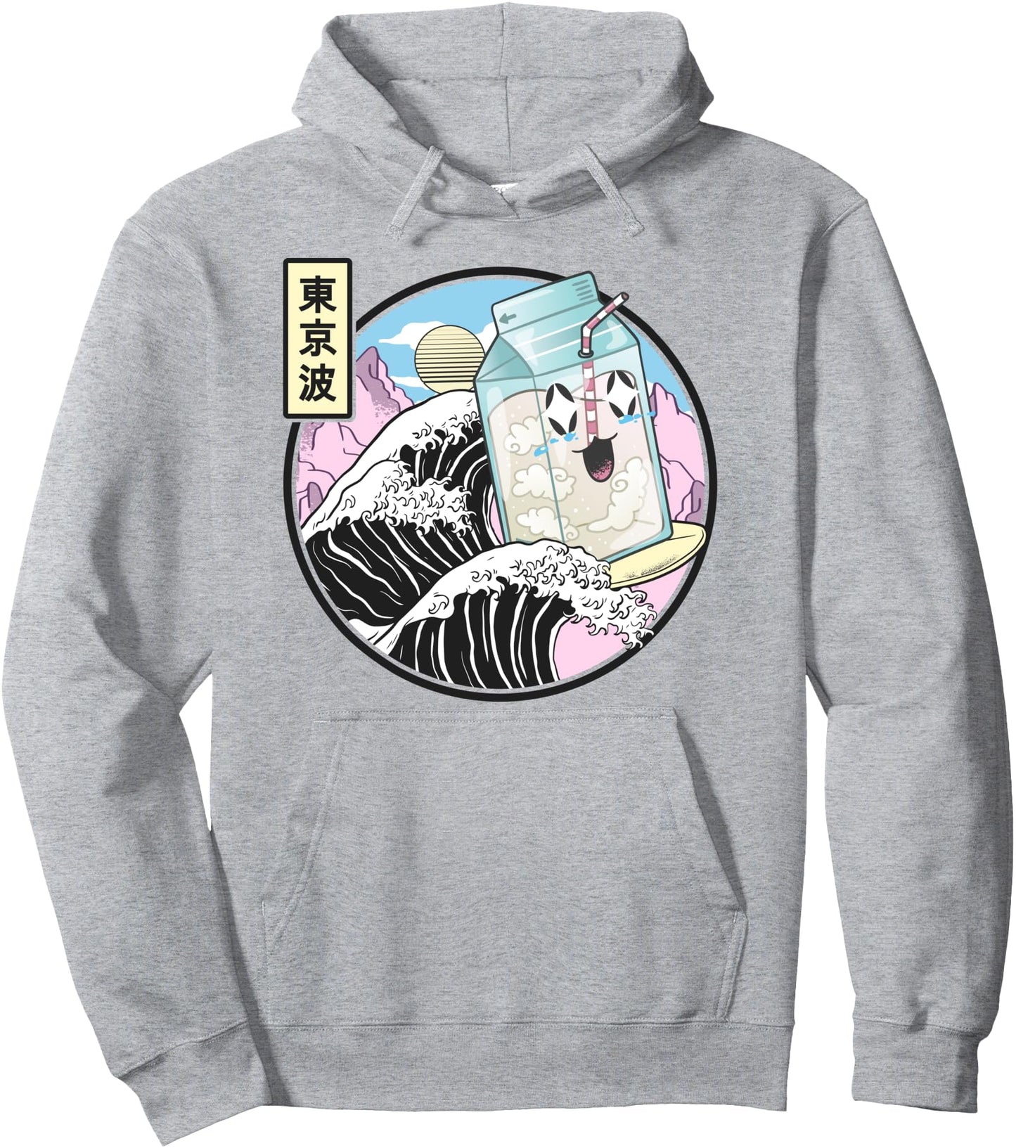Surfing Milk Carton On Kanagawa Wave Vaporwave Kawaii Anime Pullover Hoodie