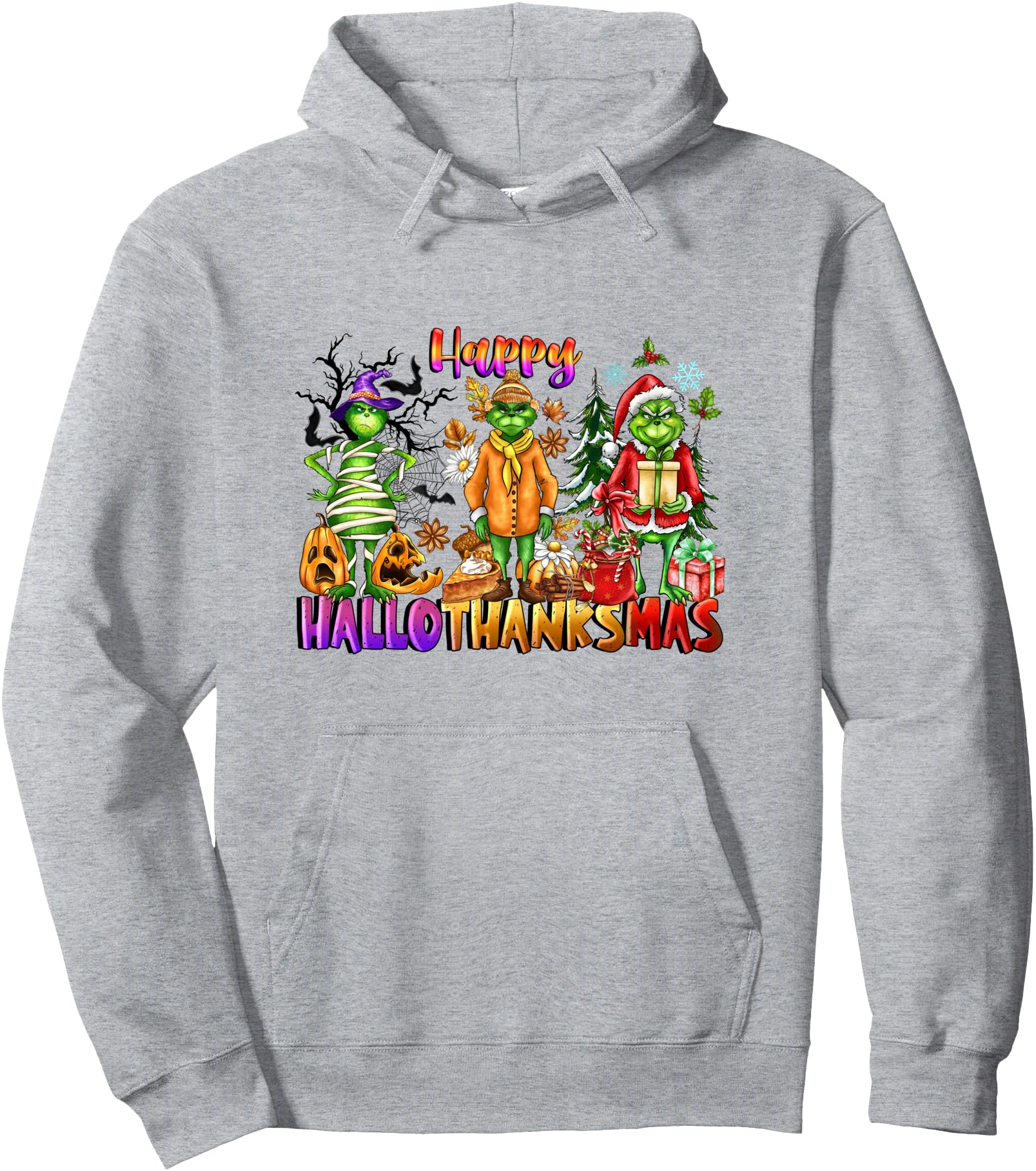 Happy HalloThanksMas Gnomes Halloween Christmas Thanksgiving Pullover Hoodie