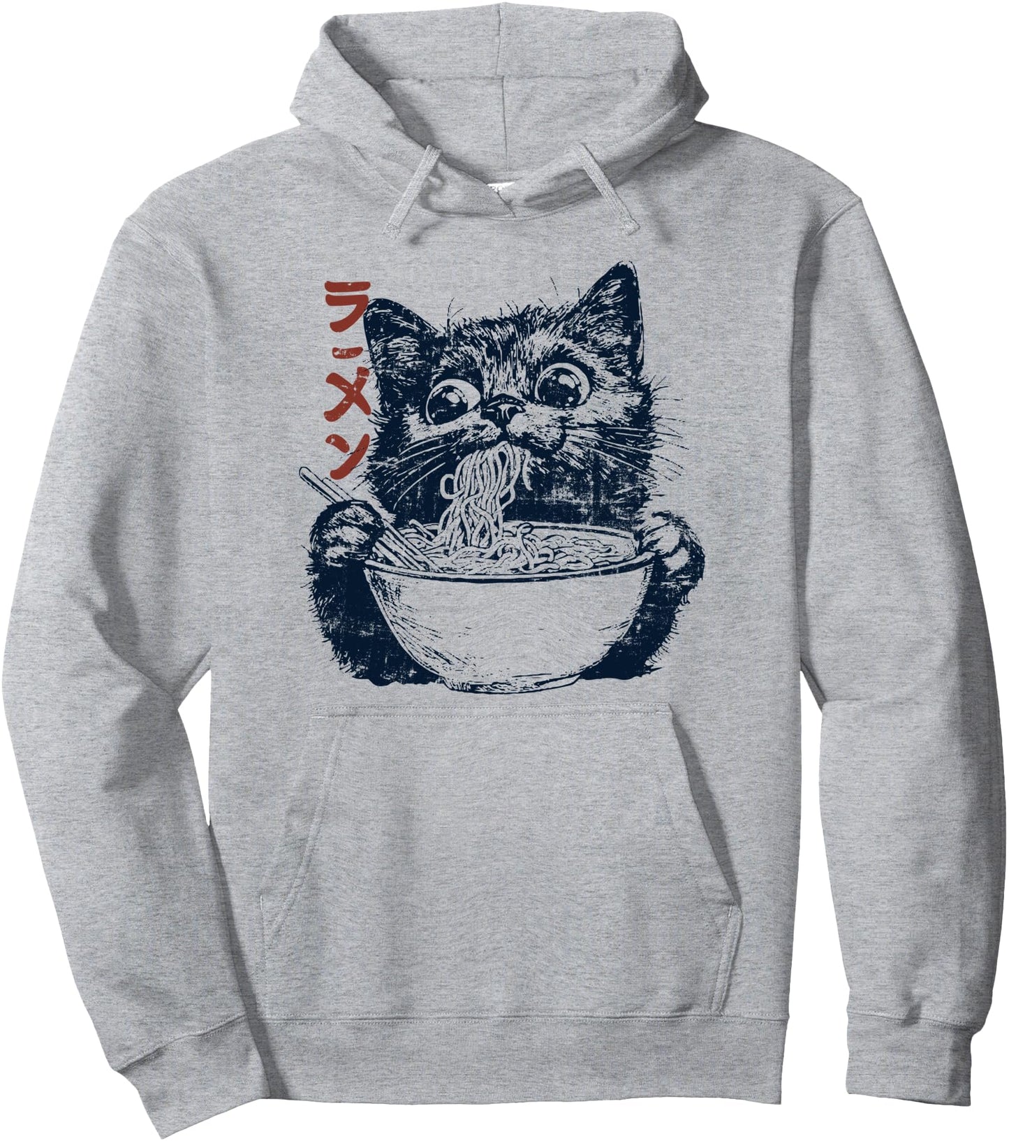 Vintage Kawaii Cat Eating Ramen Japanese Anime Aesthetic Pullover Hoodie