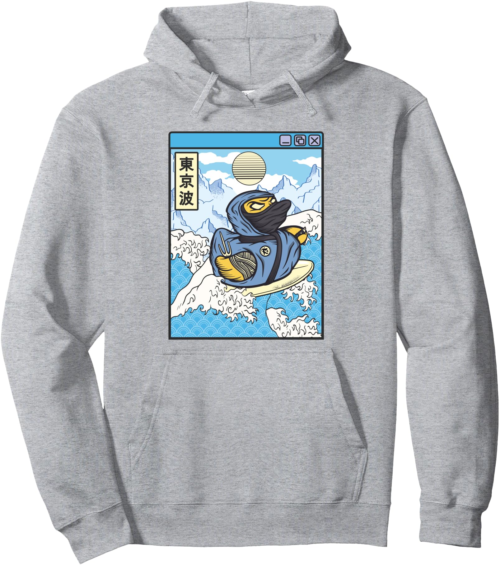 Surfing Ninja Rubber Duck Japanese Waves Kawaii Vaporwave Pullover Hoodie