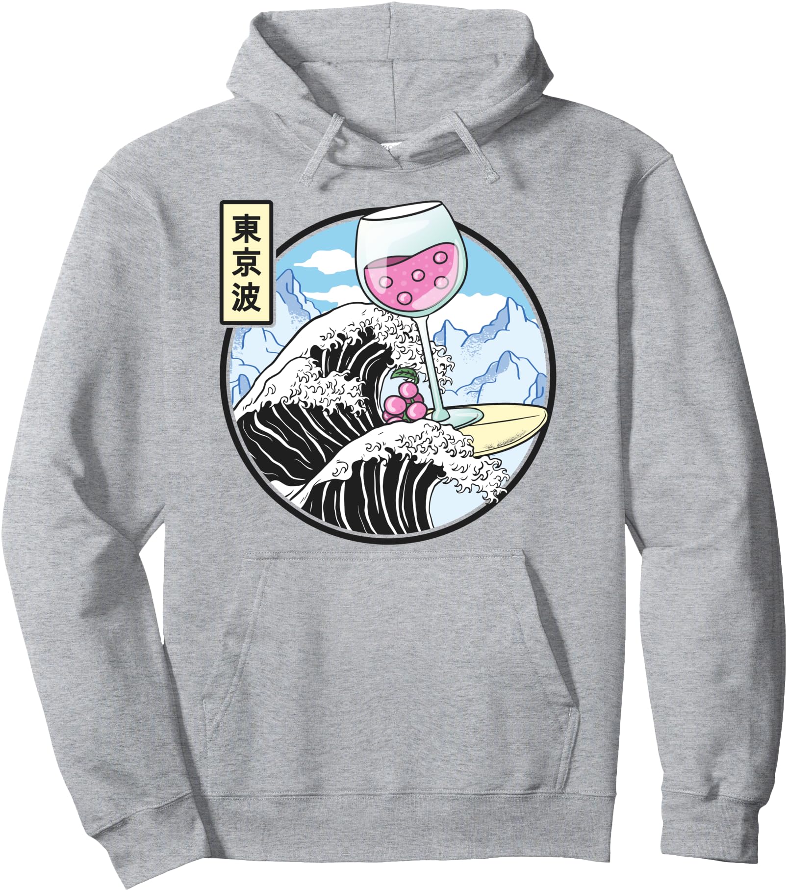 Surfing Wine Glass On Kanagawa Wave Kawaii Vaporwave Anime Pullover Hoodie