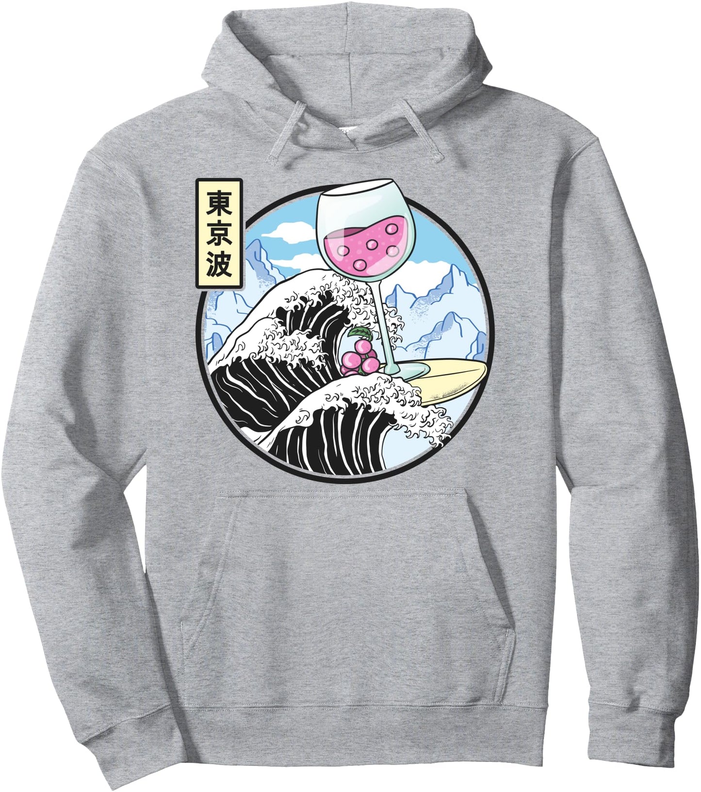 Surfing Wine Glass On Kanagawa Wave Kawaii Vaporwave Anime Pullover Hoodie