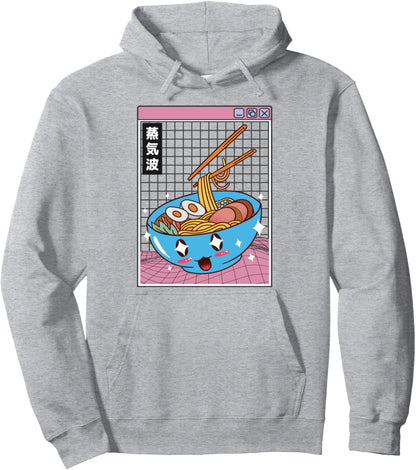 Happy Ramen Bowl Digital Japan Style Otaku Anime Vaporwave Pullover Hoodie