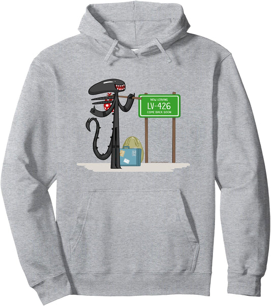 Aliens Cute Animated Xenomorph Leaving LV-426 Big Chest Logo Pullover Hoodie