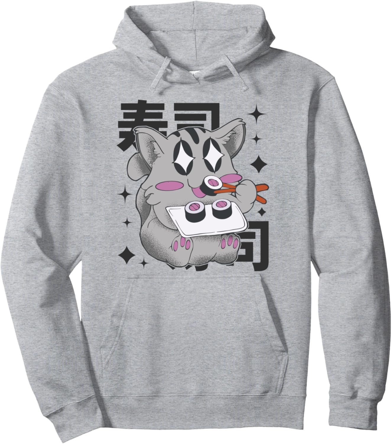 Happy Cat Eating Sushi Japan Style Kawaii Anime Sushi Pullover Hoodie
