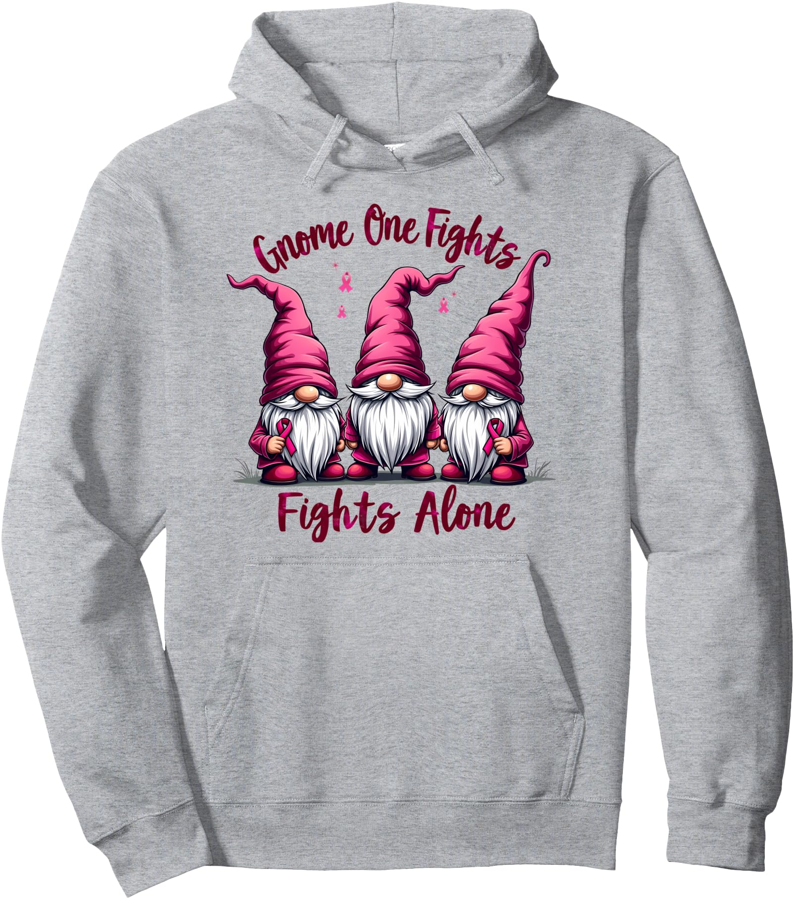 Gnome One Fights Alone Breast Cancer Pullover Hoodie