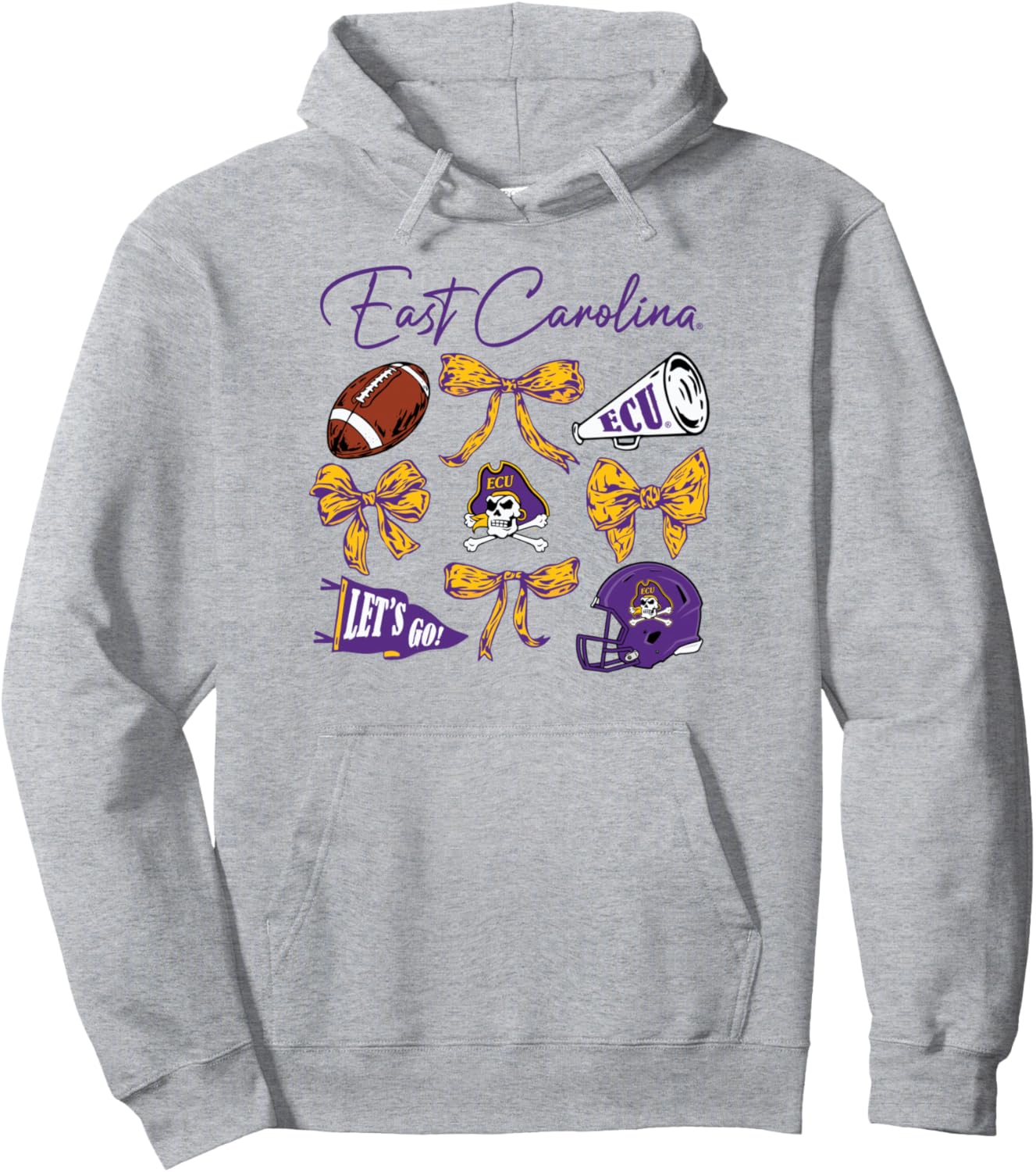 East Carolina Pirates Football Bow Gray Officially Licensed Pullover Hoodie
