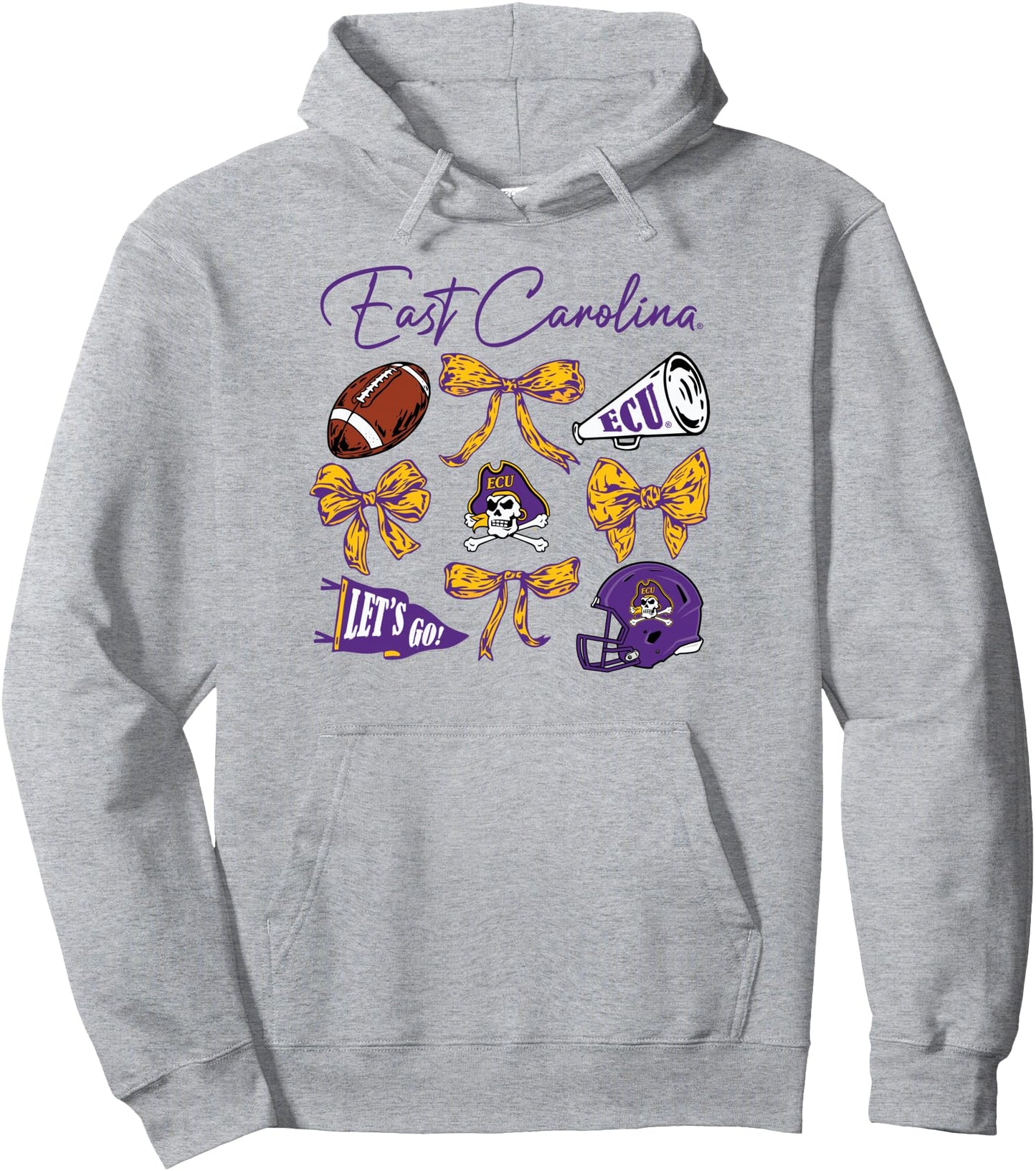 East Carolina Pirates Football Bow Gray Officially Licensed Pullover Hoodie