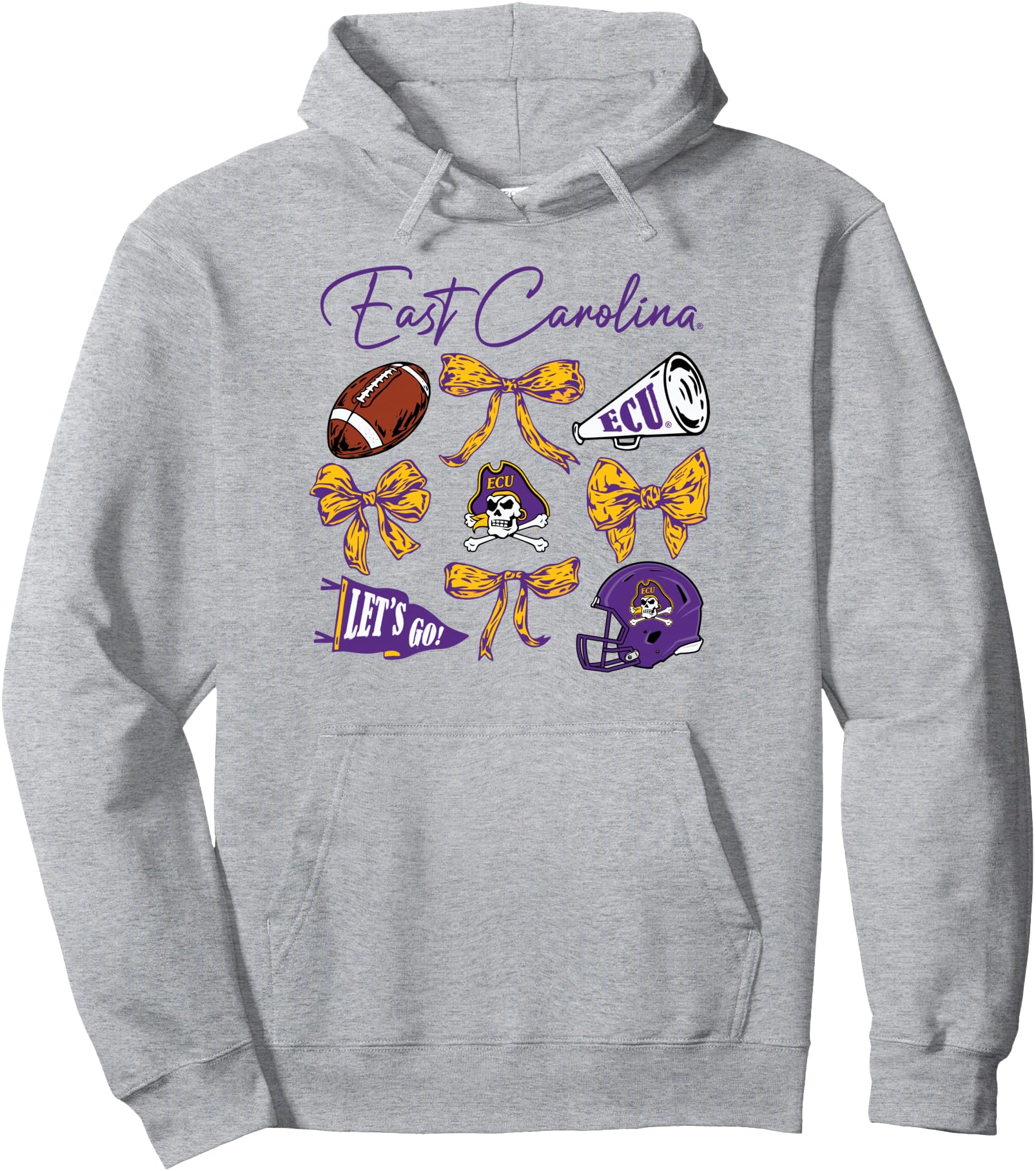 East Carolina Pirates Football Bow Gray Officially Licensed Pullover Hoodie