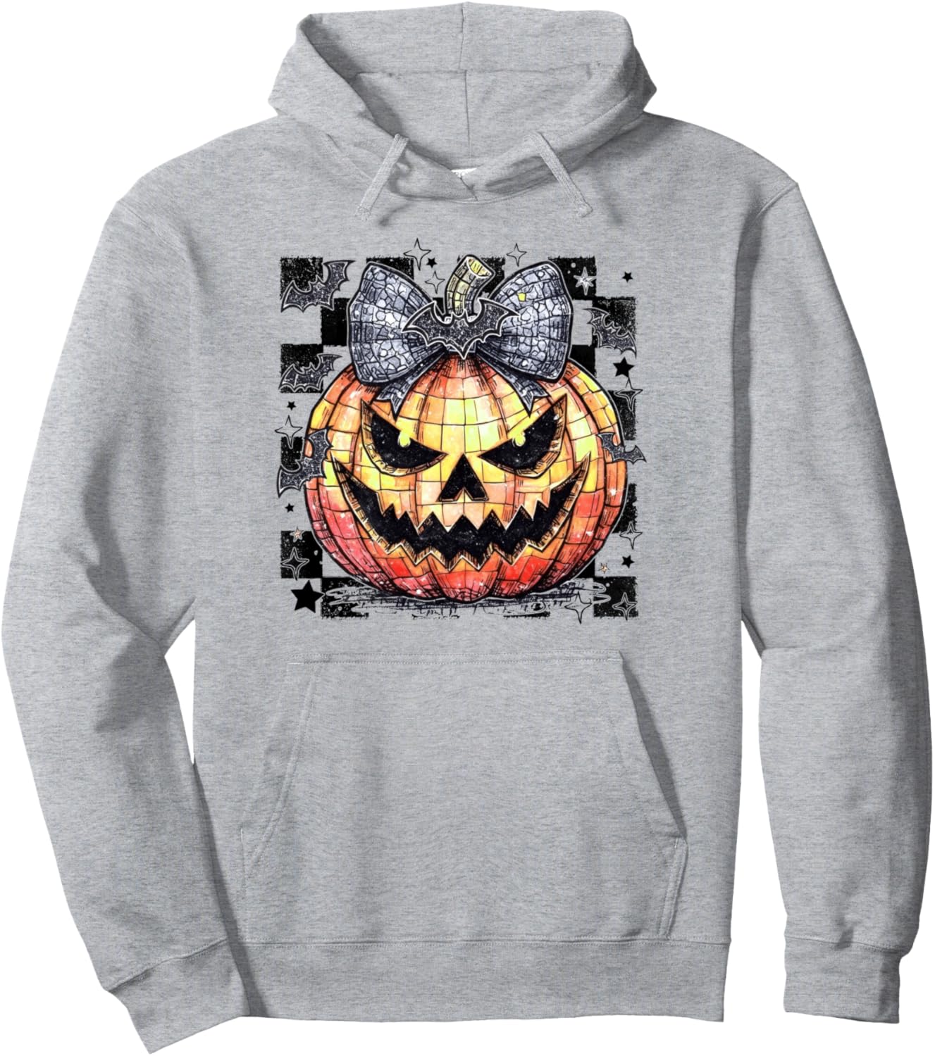 Checkered Fall Pumpkin Halloween Coquette Bow Spooky Season Pullover Hoodie