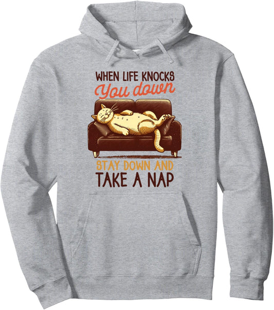 Cat Mom Lazy Cat Lady When Life Knocks You Down Take A Nap Pullover Hoodie