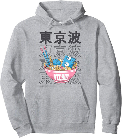 Digital Ramen Bowl Kawaii Aesthetic Otaku Vaporwave Anime Pullover Hoodie