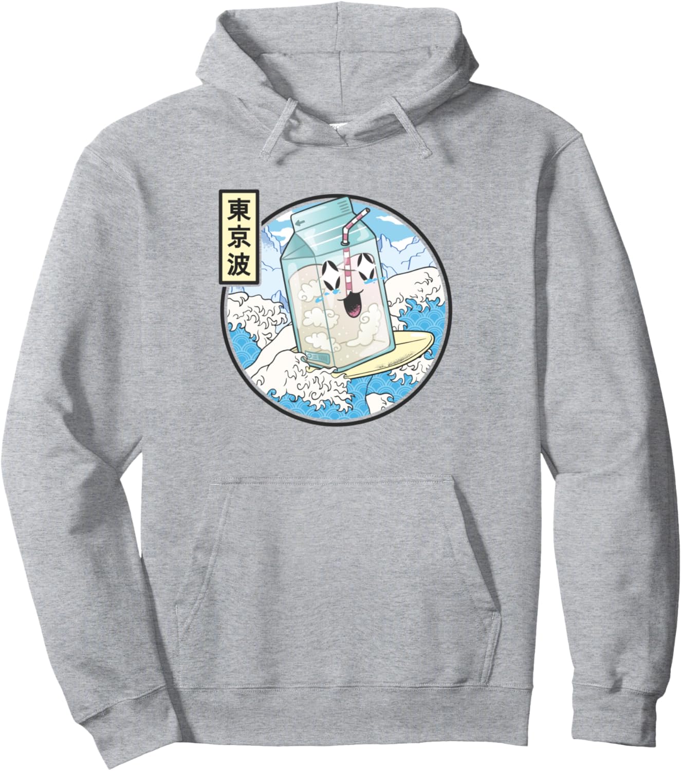 Surfing Milk Carton In Japanese Waves Vaporwave Kawaii Anime Pullover Hoodie
