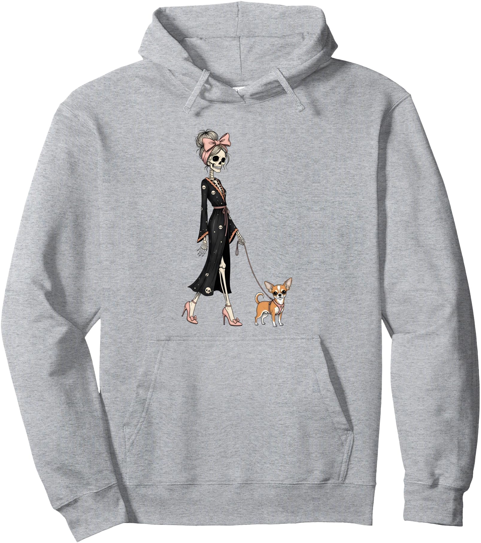 Skeleton Chihuahua Dog Walking Halloween Women Pullover Hoodie