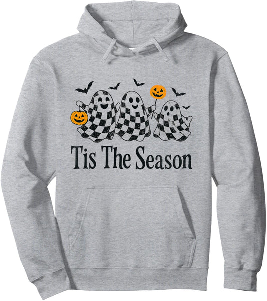 Checkered Halloween Ghosts Tis The Spooky Season Fun Pullover Hoodie