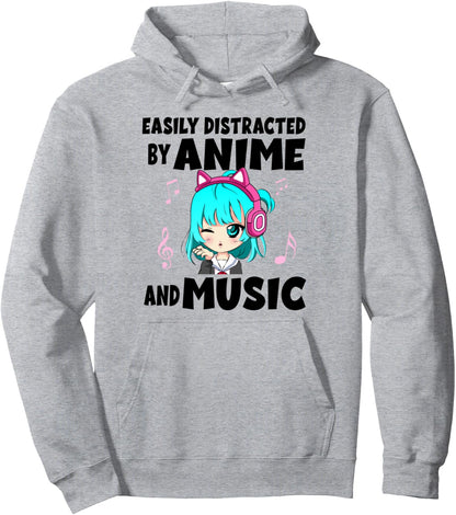funny Anime and Music Girl for Teen chibi graphic Anime girl Pullover Hoodie
