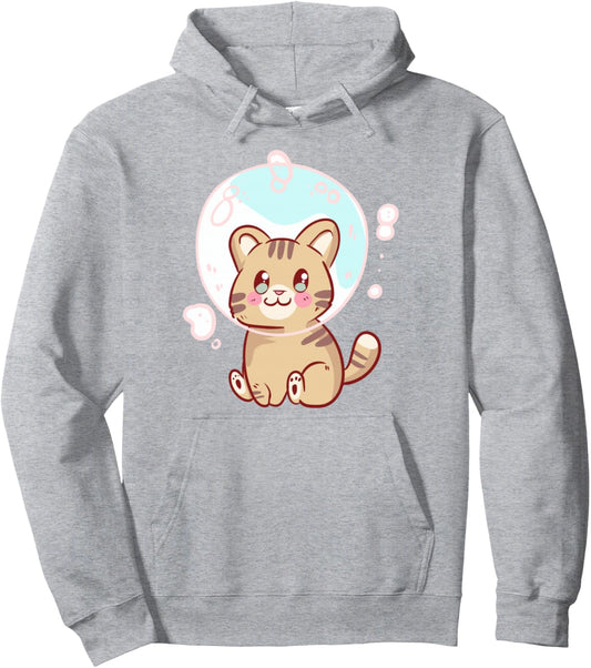 Cat Kitten In A Soap Bubble - Cute Kawaii Anime Kawaii Pullover Hoodie
