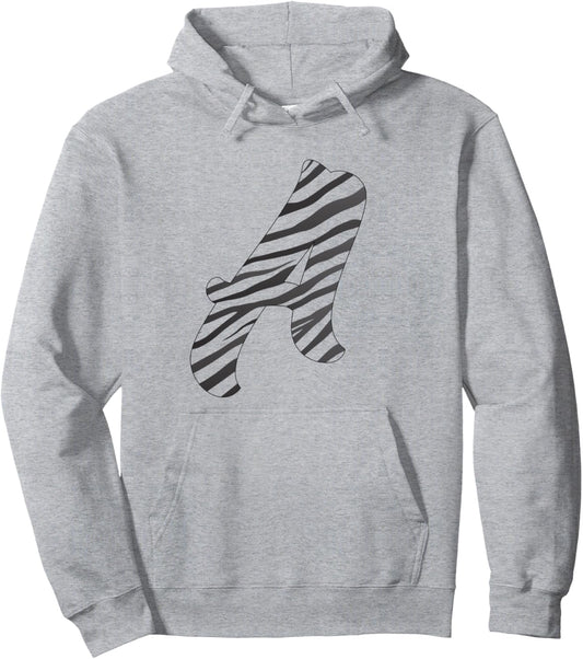 Animal Zebra skin pattern Letter A monogram Adult Kids xmas Pullover Hoodie