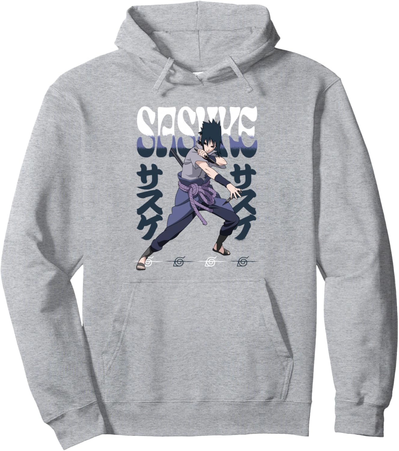 Naruto Shippuden Sasuke Attack Pose with Kanji Anime Pullover Hoodie