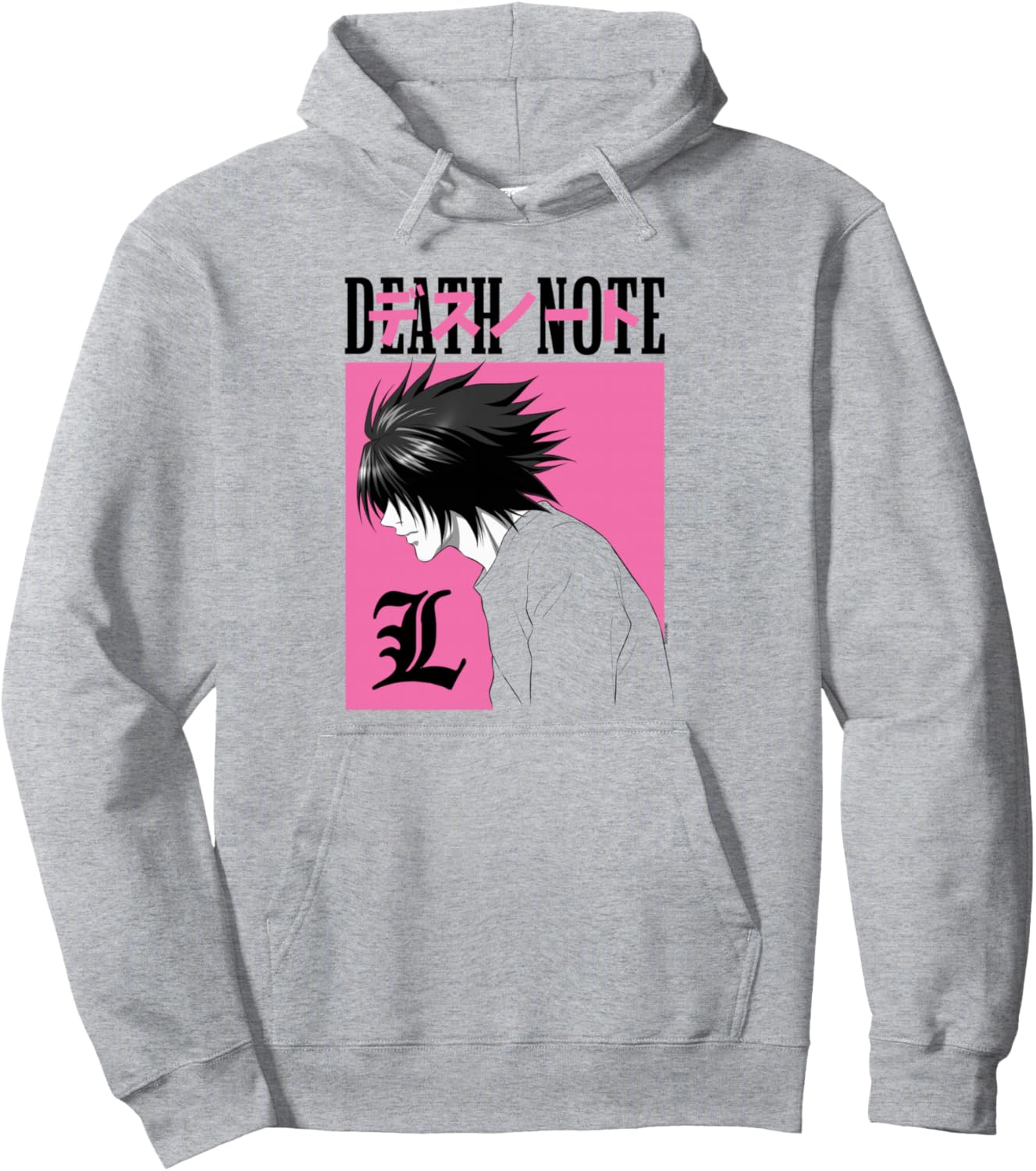 Death Note L Profile in Pink Box with Show Logo Anime Pullover Hoodie