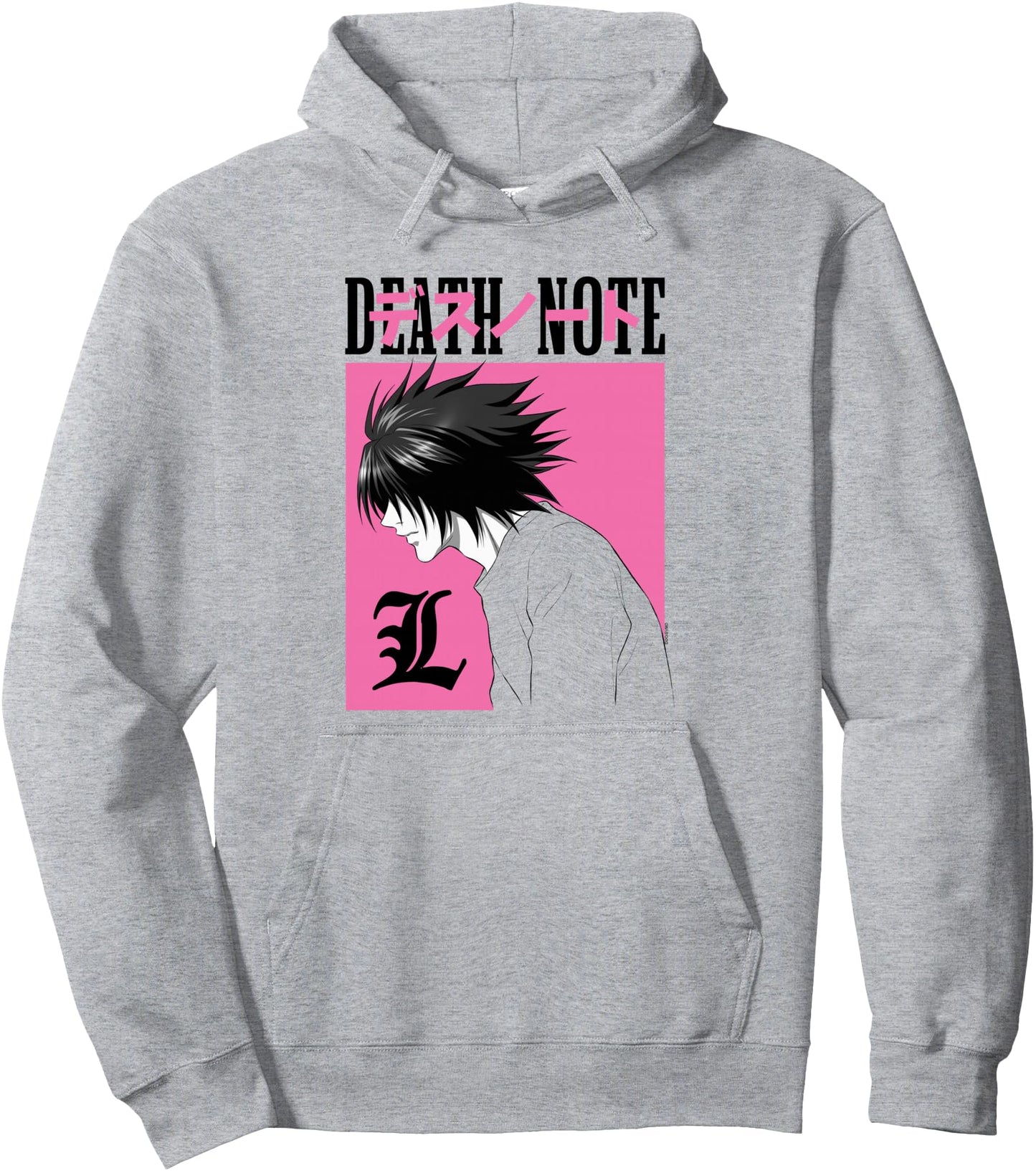 Death Note L Profile in Pink Box with Show Logo Anime Pullover Hoodie