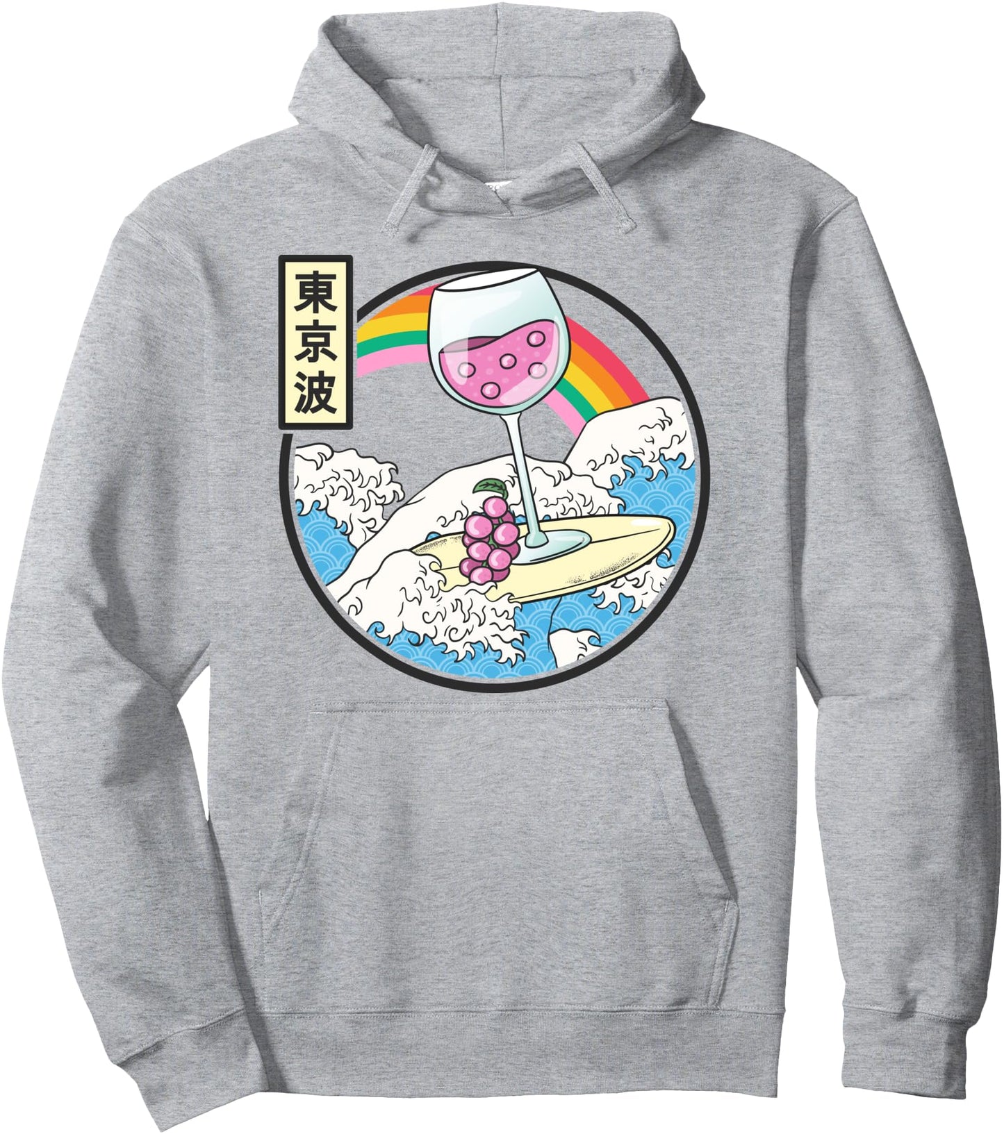 Surfing Wine Glass In Japan Waves Kawaii Vaporwave Anime Pullover Hoodie
