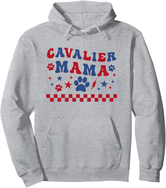 Cavalier Mama Dog Mom 4th of July Patriotic Groovy Pullover Hoodie