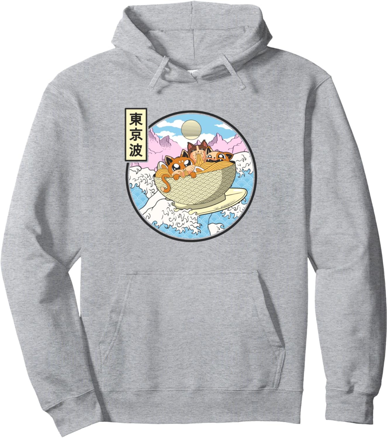 Surfing Cats Eating Ramen Bowl Japanese Waves Kawaii Anime Pullover Hoodie