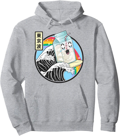 Surfing Milk Carton Kanagawa Wave Kawaii Anime Vaporwave Pullover Hoodie