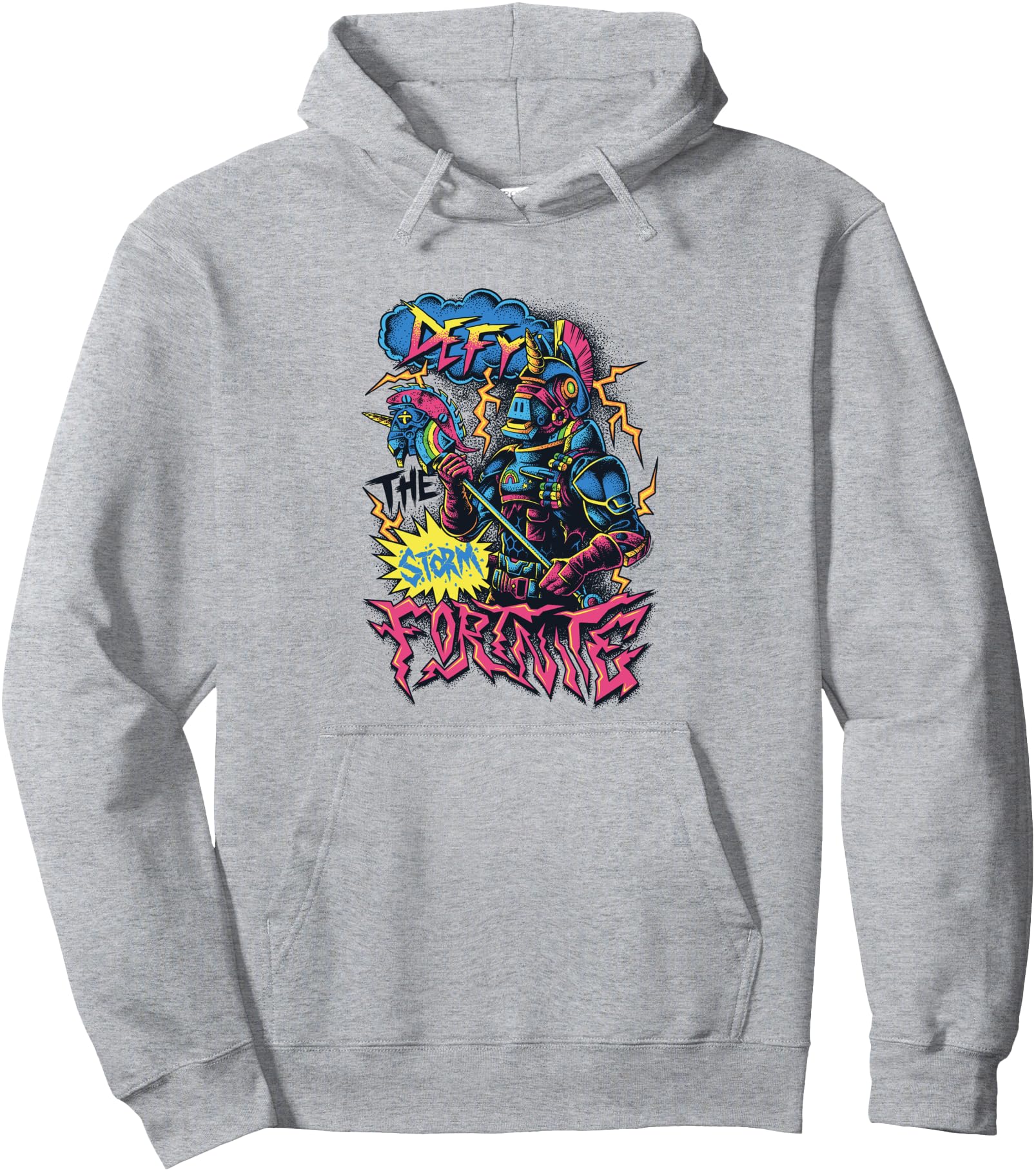Fortnite Defy The Storm Colorful Distressed Big Chest Poster Pullover Hoodie