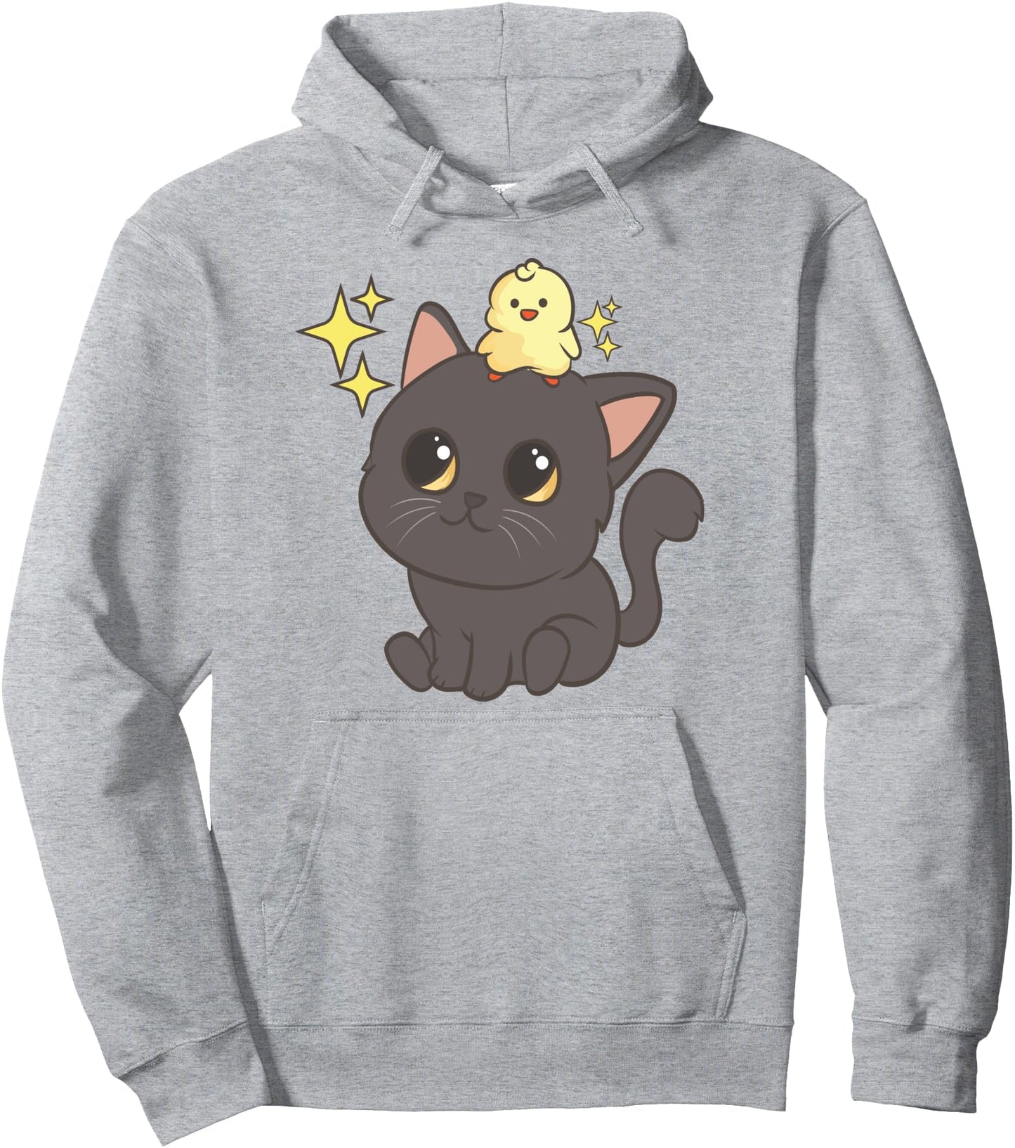 Black Cat And A Cute Chicken - Cute Kawaii Anime Japanese Pullover Hoodie