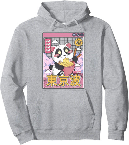 Panda Bear Ramen Japanese Kawaii Vaporwave Otaku Anime Girl Pullover Hoodie