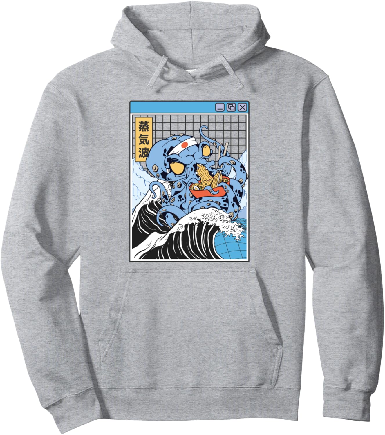 Kraken Eating Ramen Kanagawa Wave Octopus Anime Vaporwave Pullover Hoodie