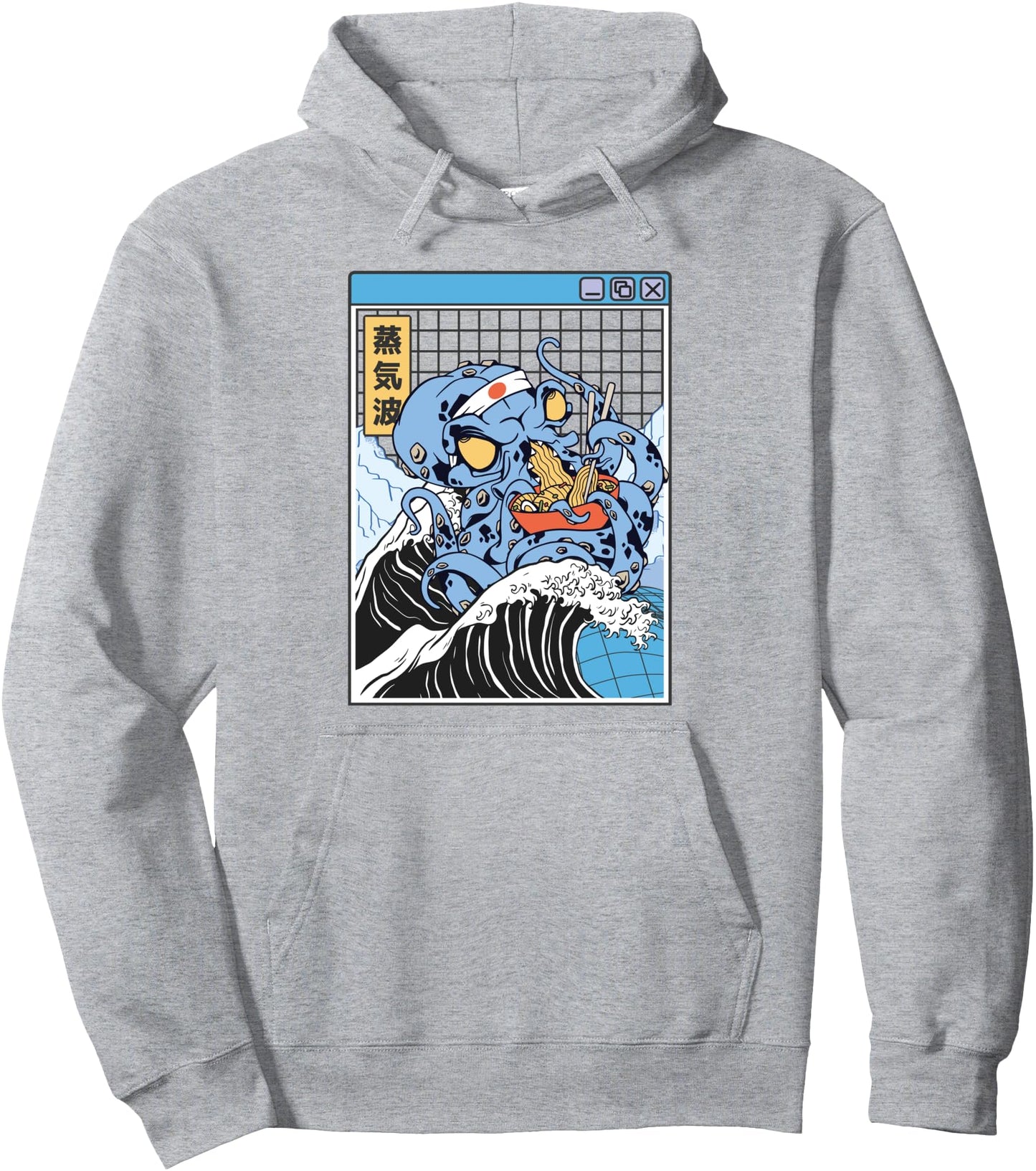 Kraken Eating Ramen Kanagawa Wave Octopus Anime Vaporwave Pullover Hoodie