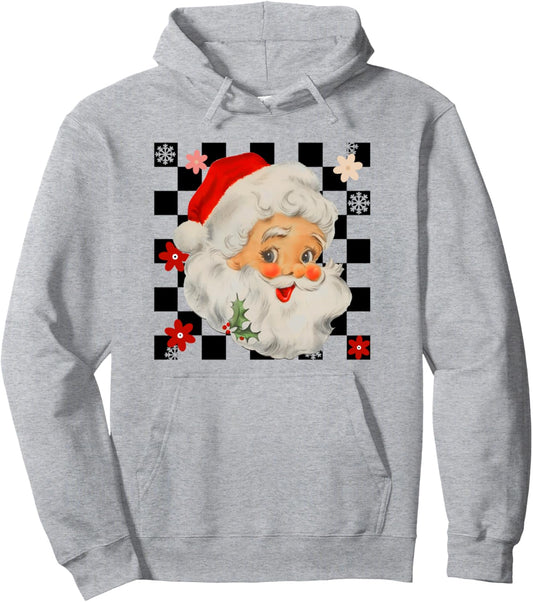 Checkered Santa Claus Retro Christmas Old Fashioned Xmas Pullover Hoodie