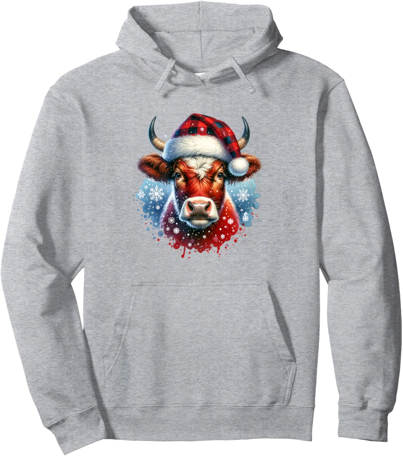 Christmas Cow Farmer Santa Hat Red Buffalo Plaid Xmas Cows Pullover Hoodie