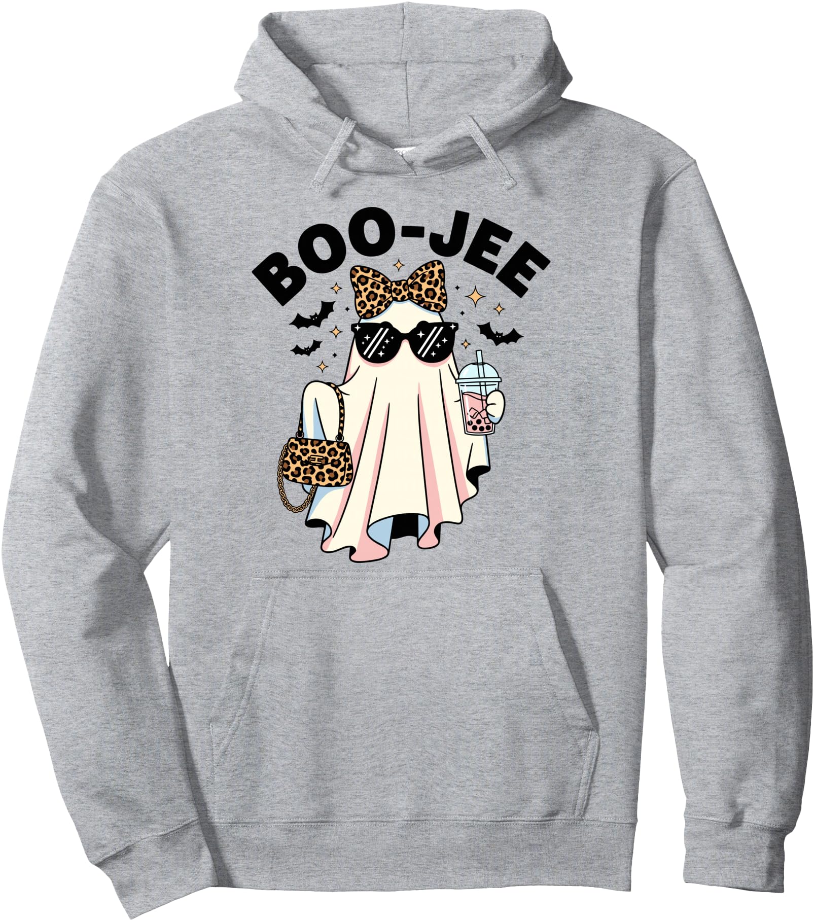 Women Girls Bou-jee Ghost Boba Leopard Sassy Halloween Pullover Hoodie