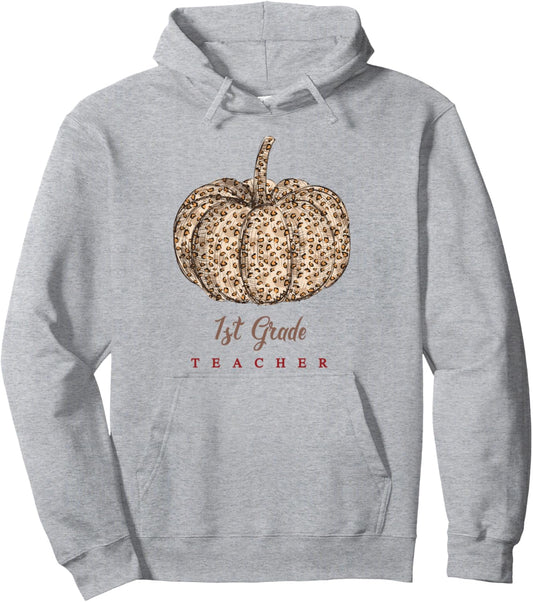 1st Grade Teacher Leopard Pumpkin Boho Thanksgiving Autumn Pullover Hoodie