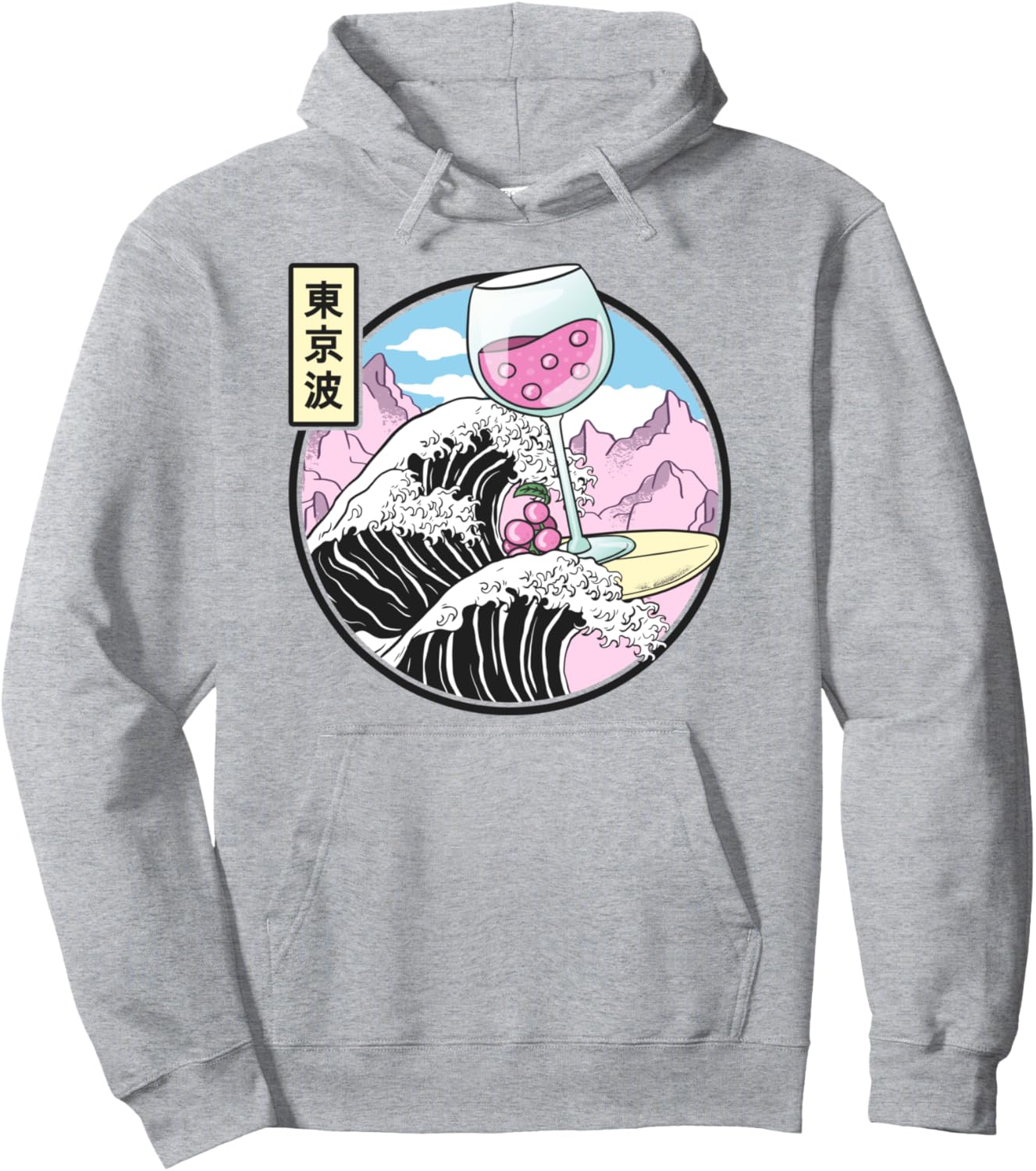 Surfing Wine Glass On Kanagawa Wave Kawaii Vaporwave Anime Pullover Hoodie
