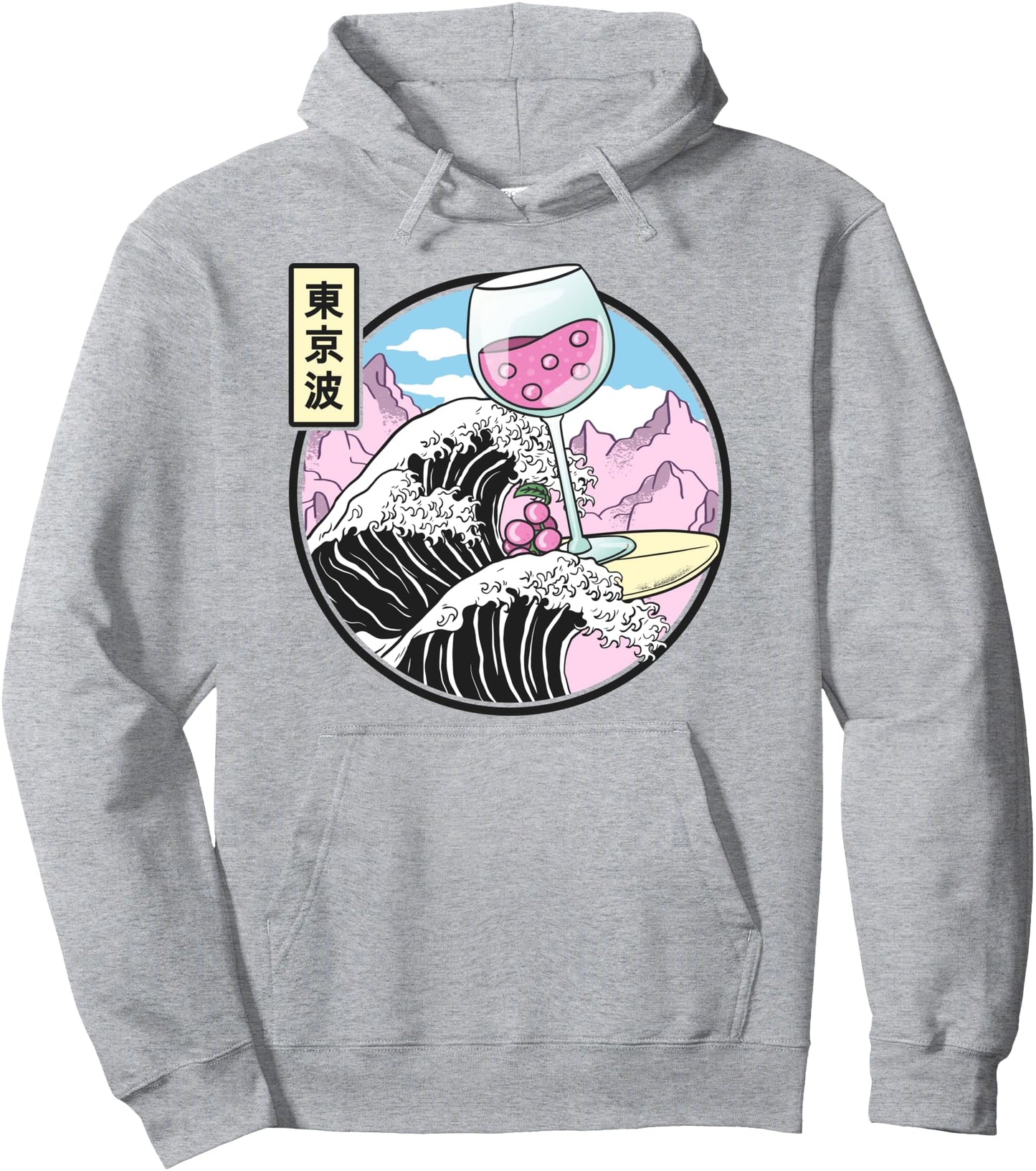 Surfing Wine Glass On Kanagawa Wave Kawaii Vaporwave Anime Pullover Hoodie