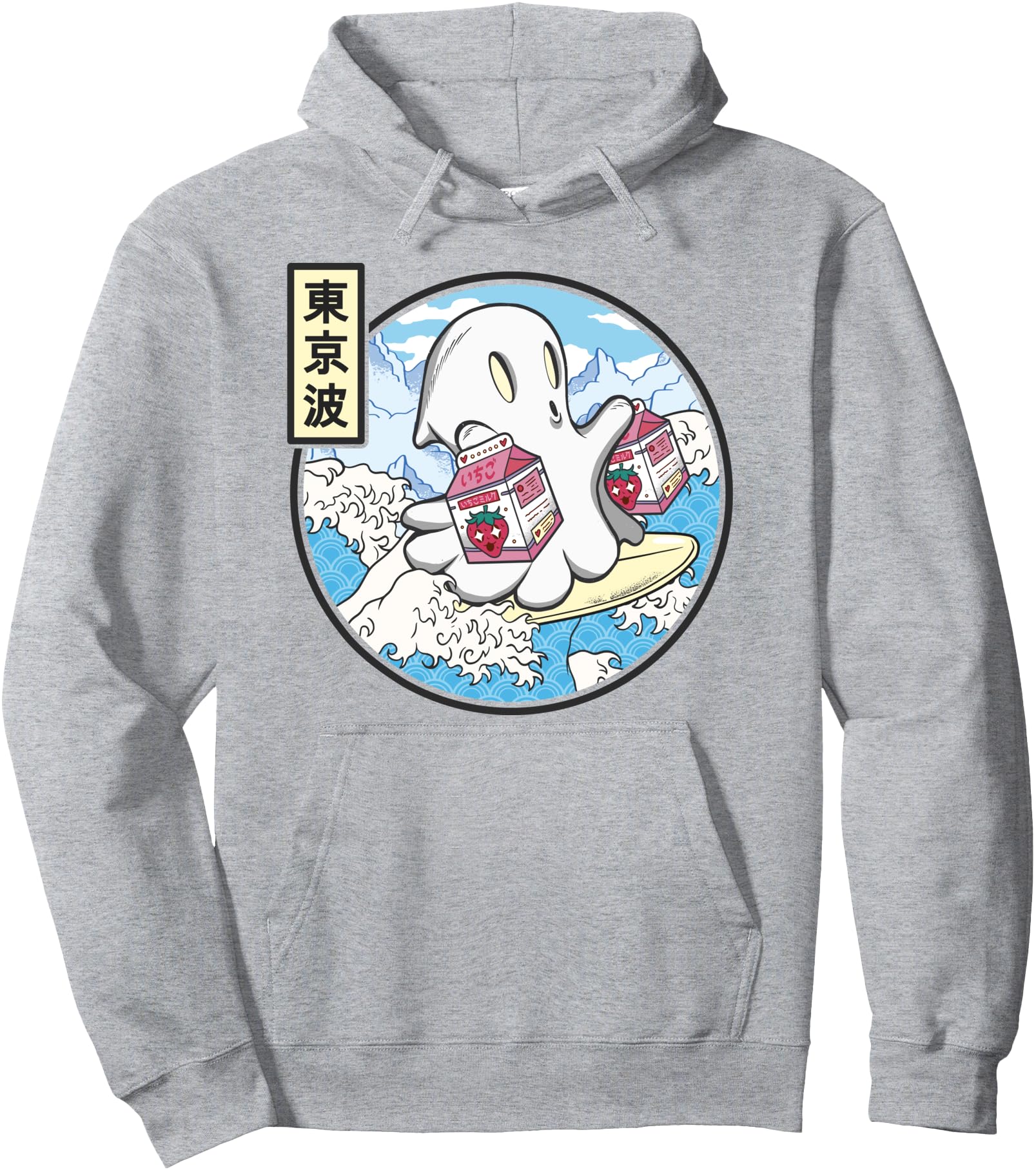 Surfing Ghost Strawberry Milk Japanese Waves Kawaii Anime Pullover Hoodie