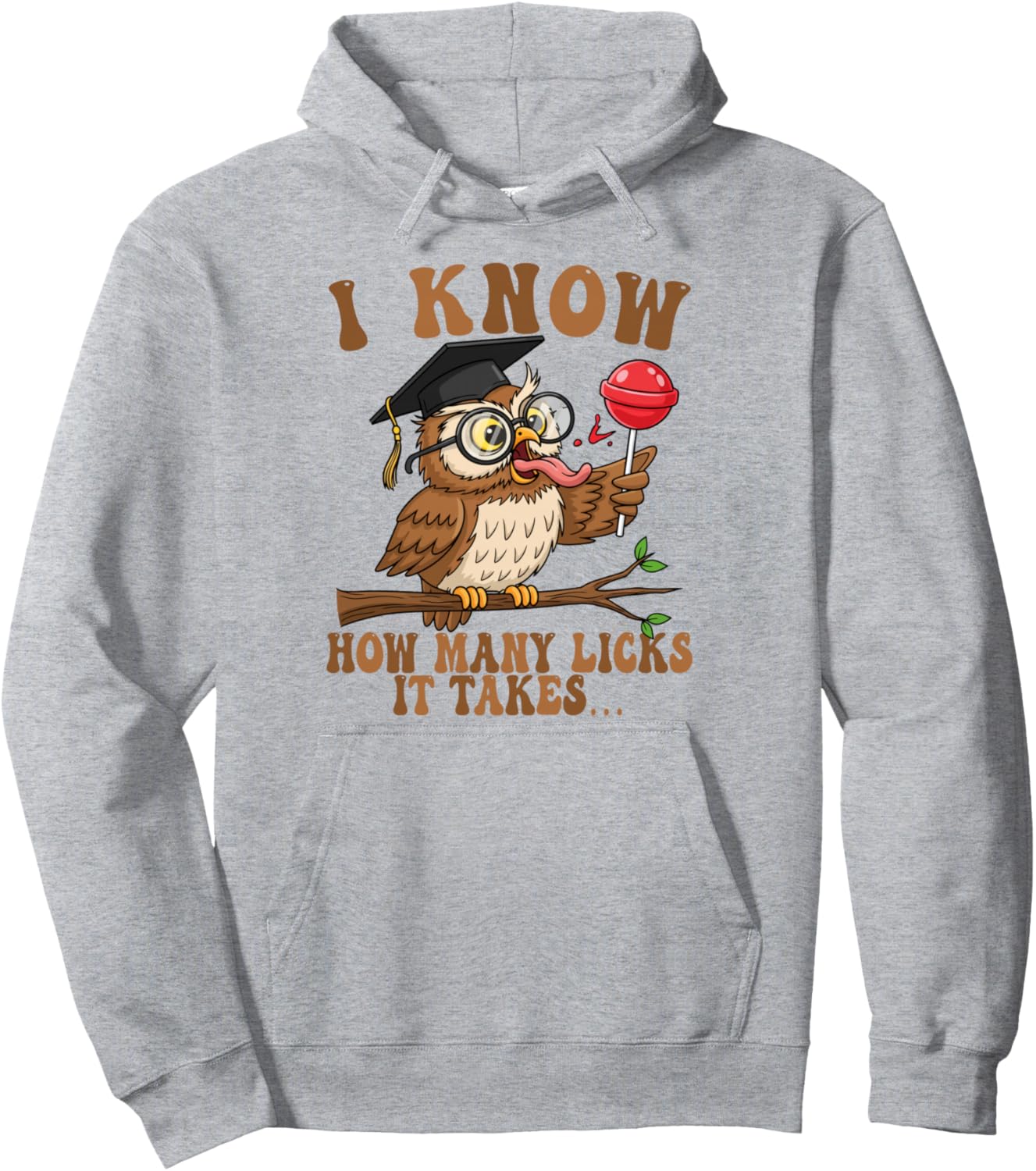 Funny Owl I Know How Many Licks It Takes Lollipop Joke Pullover Hoodie