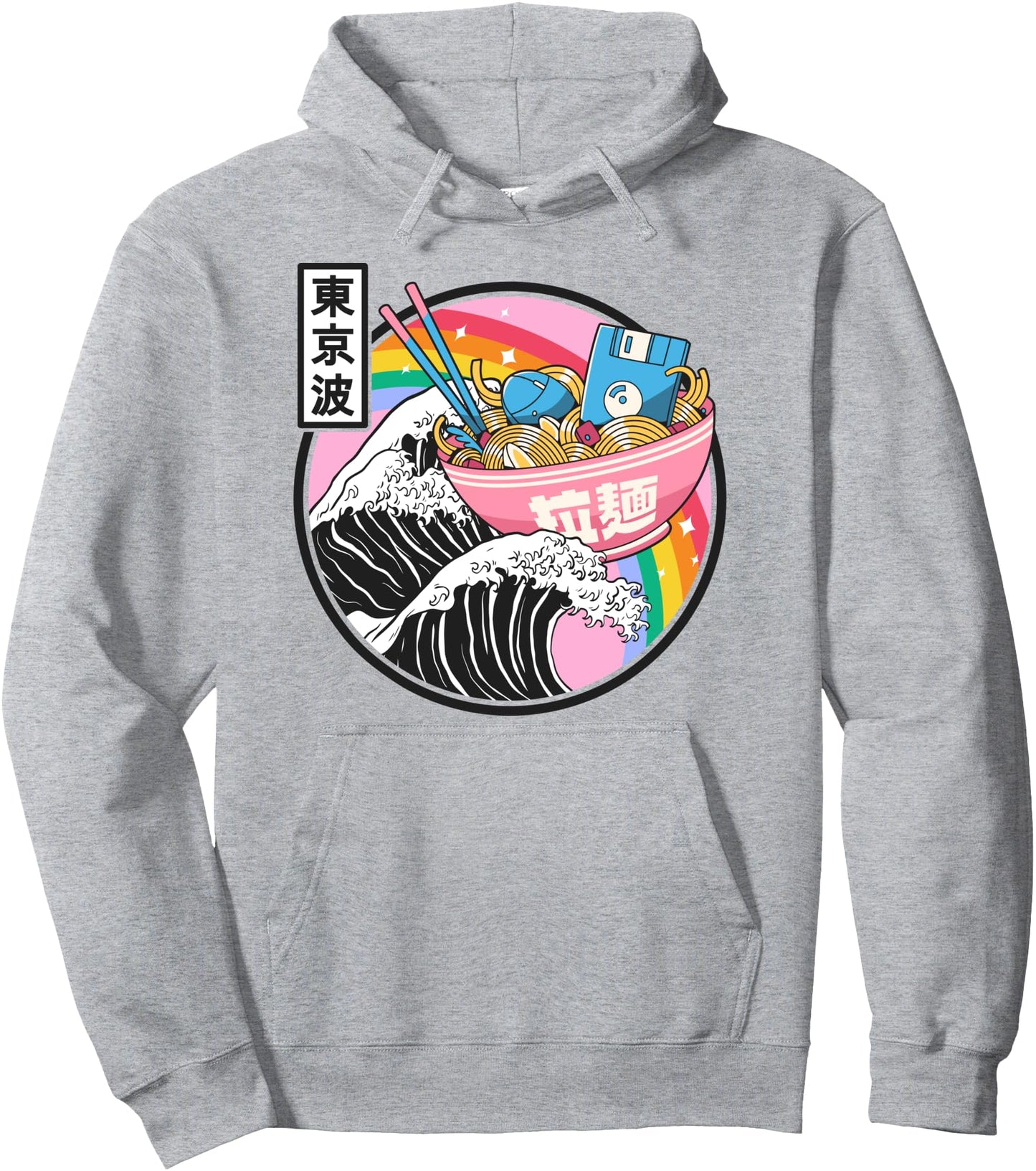 Digital Ramen Bowl Kanagawa Wave Japan Otaku Anime Vaporwave Pullover Hoodie