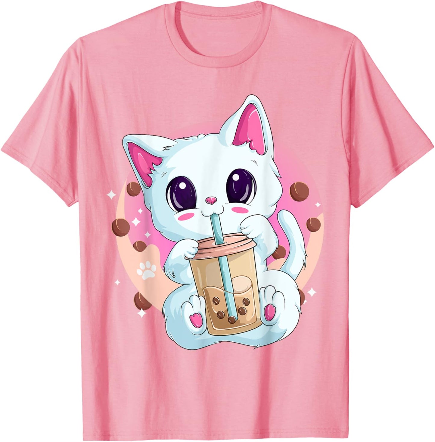 Boba Tea Cat Anime Shirts For Women, Kawaii Bubble Tea Neko