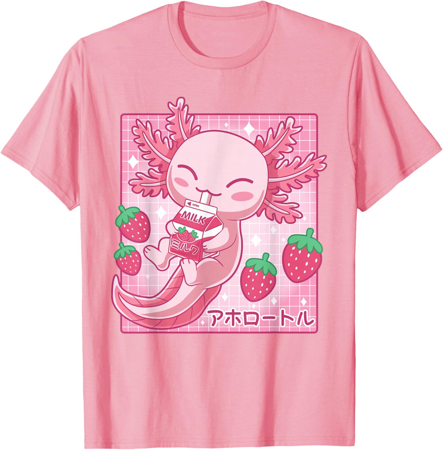 Kawaii Axolotl Strawberry Milk Japanese Anime Style