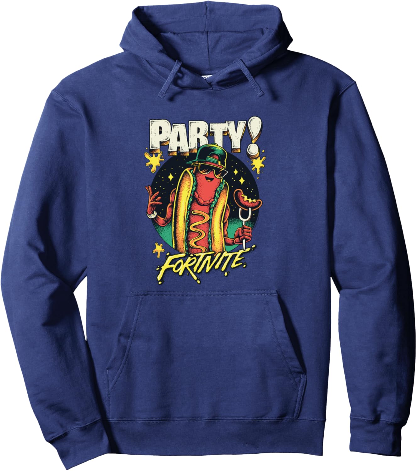 Fortnite Party! Cool Swag Hot Dog Retro Big Chest Poster Pullover Hoodie