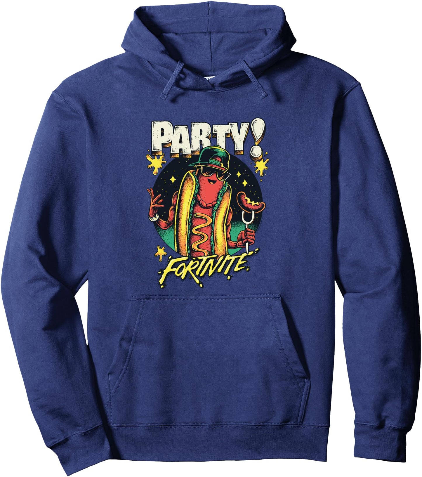 Fortnite Party! Cool Swag Hot Dog Retro Big Chest Poster Pullover Hoodie