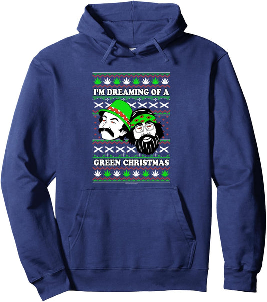 Cheech &amp; Chong Christmas I'm Dreaming Of A Green X-Mas Pullover Hoodie