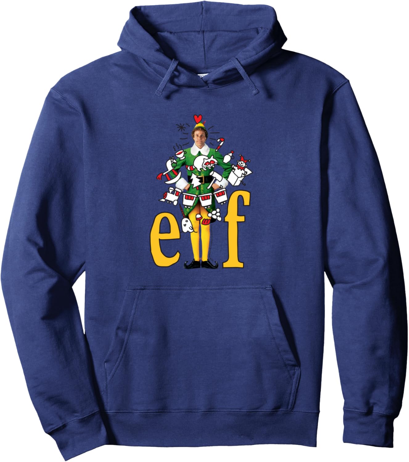 Elf Buddy Cartoon Christmas Drawings Pullover Hoodie